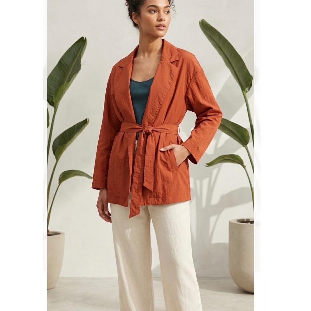 89th + Madison Womens L Large Burnt Orange Belted Long Sleeve‎ Blazer Jacket